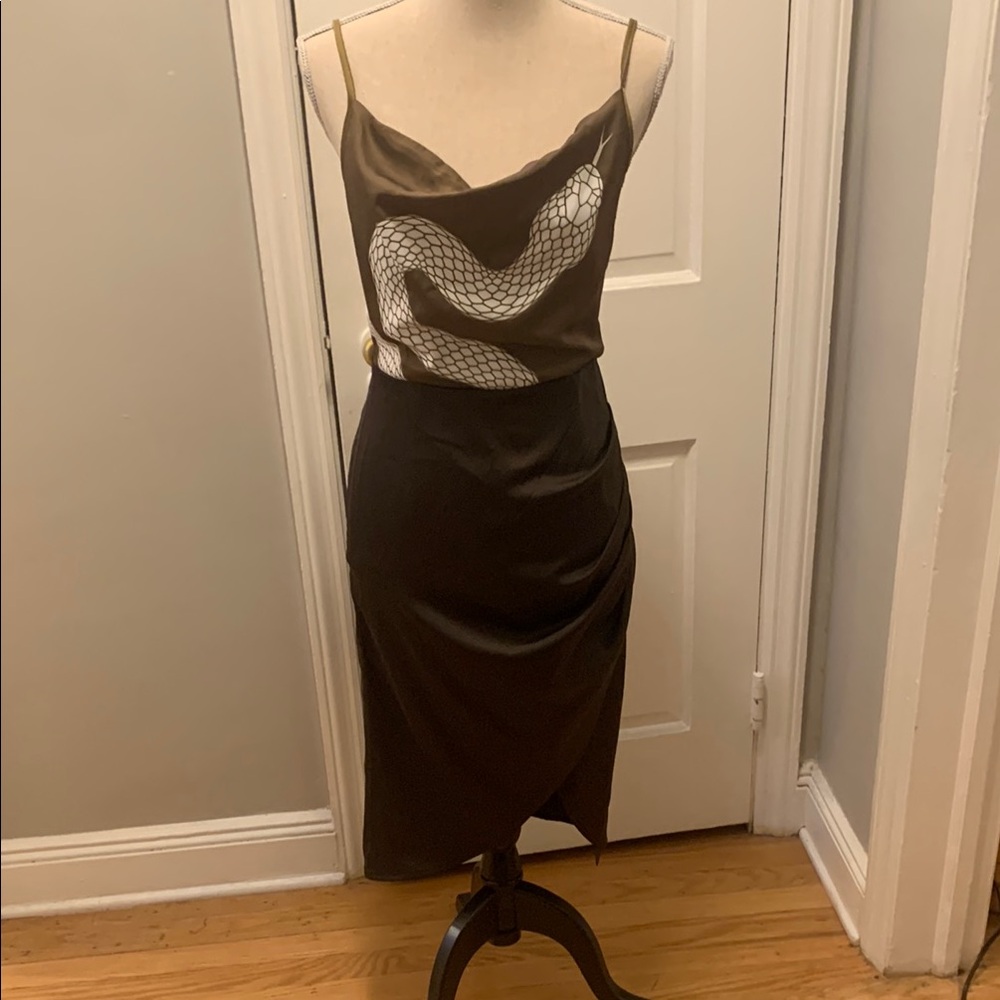 Black Asymmetrical Slip Dress with Spaghetti Straps